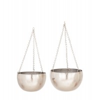 Decmode Modern 5 And 7 Inch Round Silver Iron Hanging Planters - Set of 2   568893860